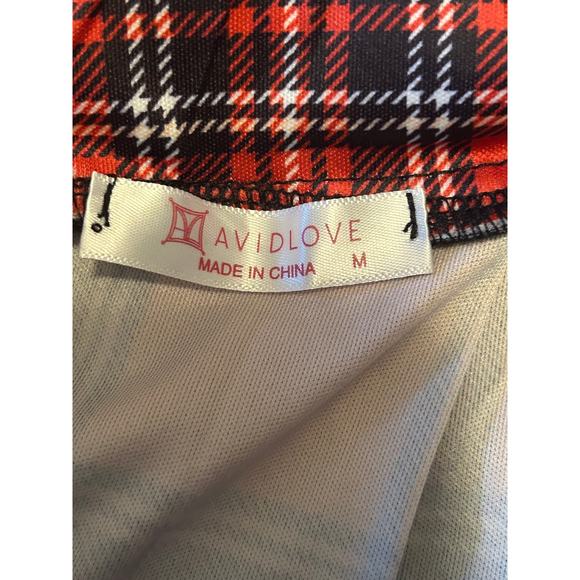 NWOT Avid Love Red/Black/Yellow Plaid Mini Skirt Pleated Elastic Waist Size Med - Picture 3 of 4
